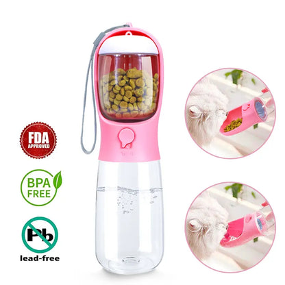 Pet Outdoor Water Bottle,Portable Dog Water Bottle with Food Container,2 in 1 Portable Water Dispenser for Dog,Cat,Rabbit,Puppy and Other Pets for Walking,Hiking,Camping,Travel Automatic Feeder Feeding