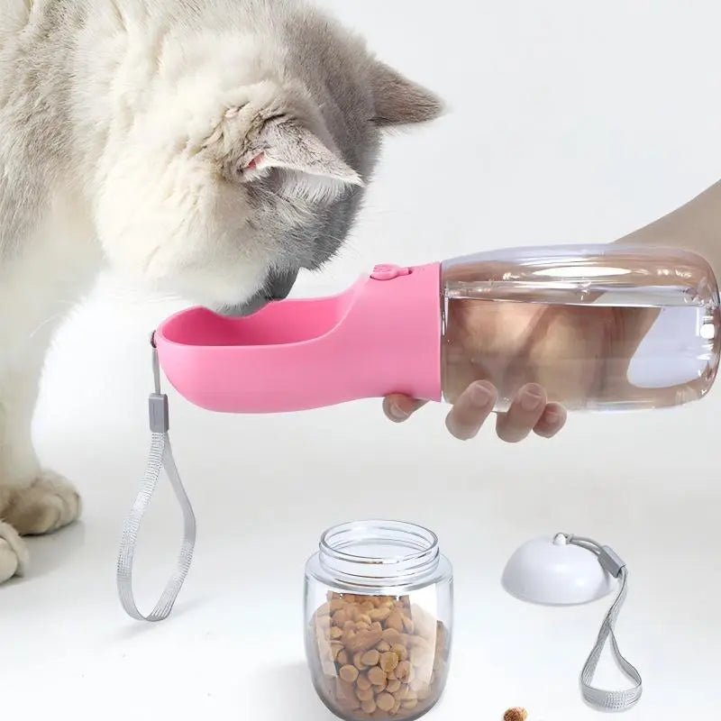 Pet Outdoor Water Bottle,Portable Dog Water Bottle with Food Container,2 in 1 Portable Water Dispenser for Dog,Cat,Rabbit,Puppy and Other Pets for Walking,Hiking,Camping,Travel Automatic Feeder Feeding