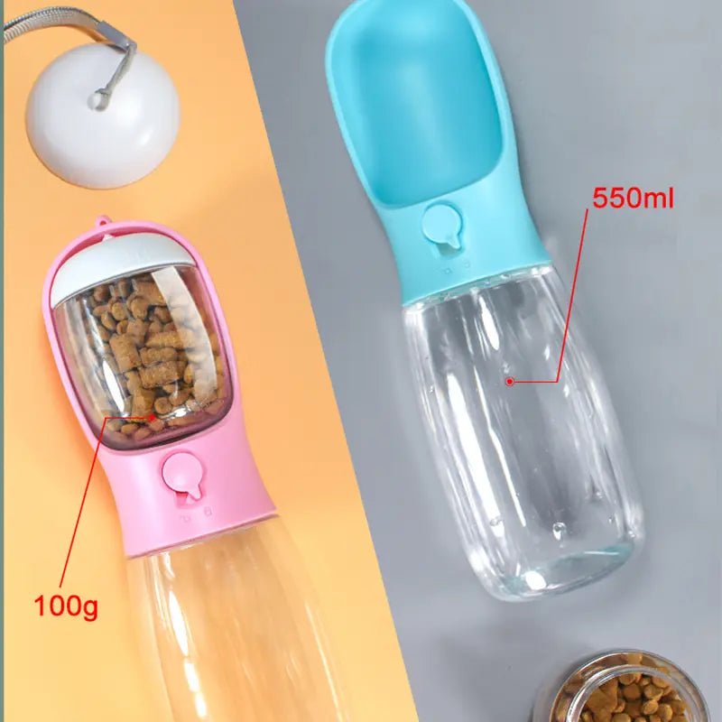 Pet Outdoor Water Bottle,Portable Dog Water Bottle with Food Container,2 in 1 Portable Water Dispenser for Dog,Cat,Rabbit,Puppy and Other Pets for Walking,Hiking,Camping,Travel Automatic Feeder Feeding